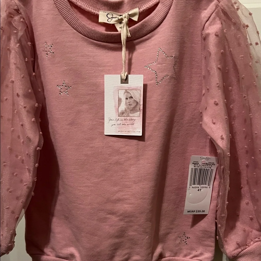 NWT Jessica Simpson Pink Long-Sleeve Top with Sheer Sleeves & Cream Leggings 4T